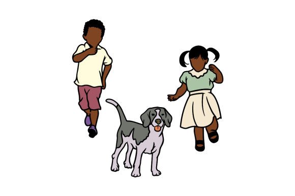 African American Boy and Girl Walking the Dog